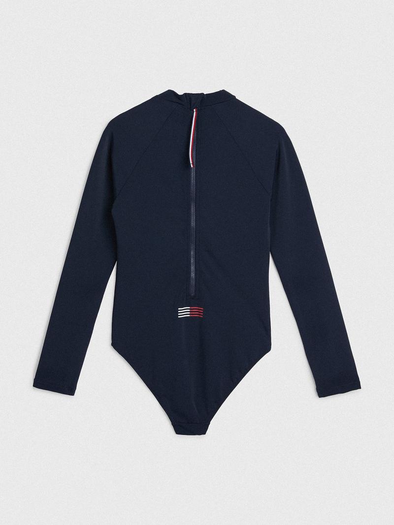 Blue Tommy Hilfiger Logo Rashguard Swimwear | NZ_G1222