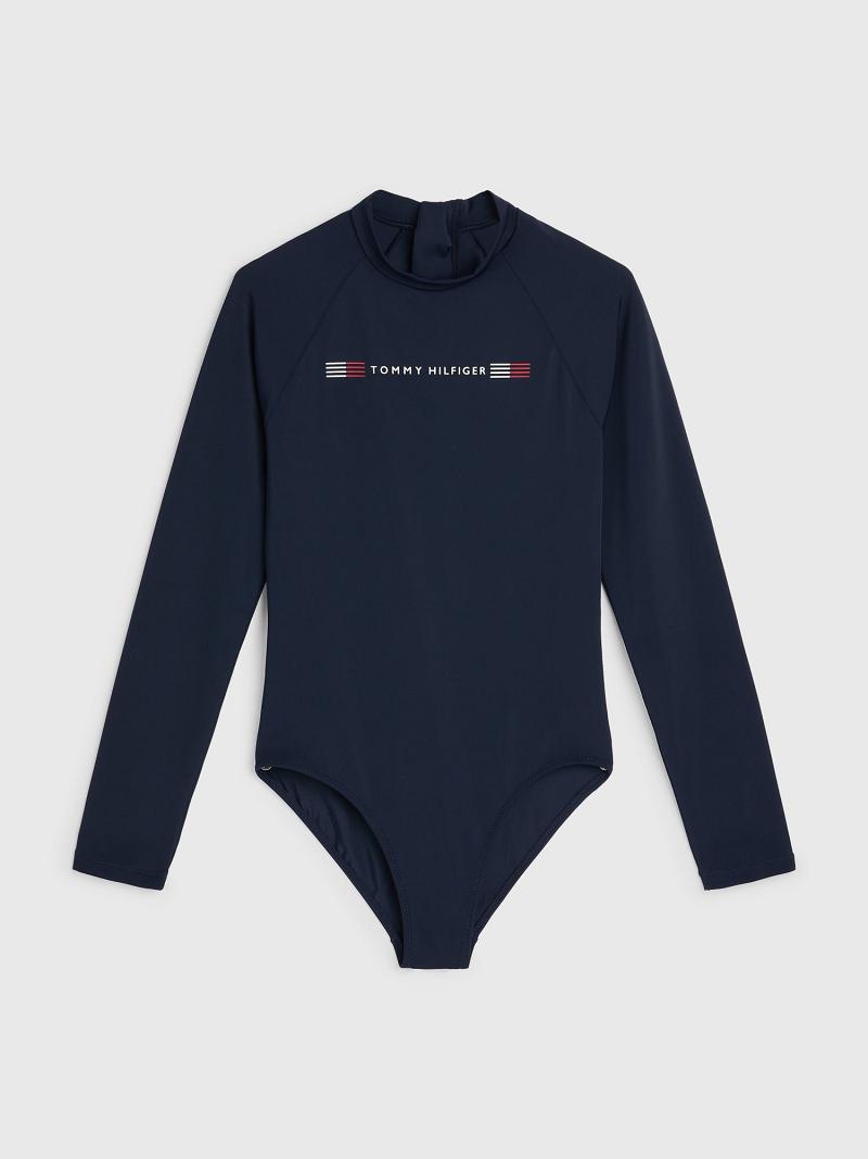 Blue Tommy Hilfiger Logo Rashguard Swimwear | NZ_G1222