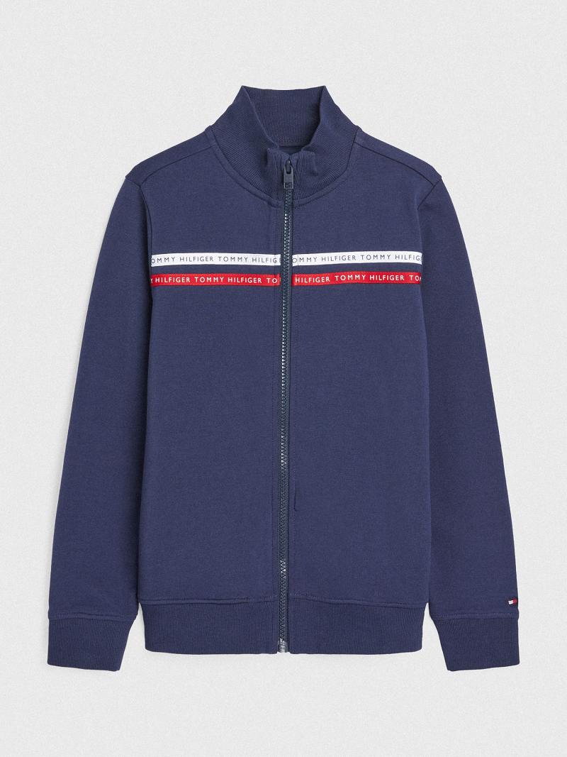 Blue Tommy Hilfiger Logo Stripe Track Jackets | NZ_B2040