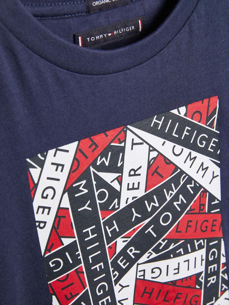 Blue Tommy Hilfiger Logo Tape T Shirts | NZ_G1253