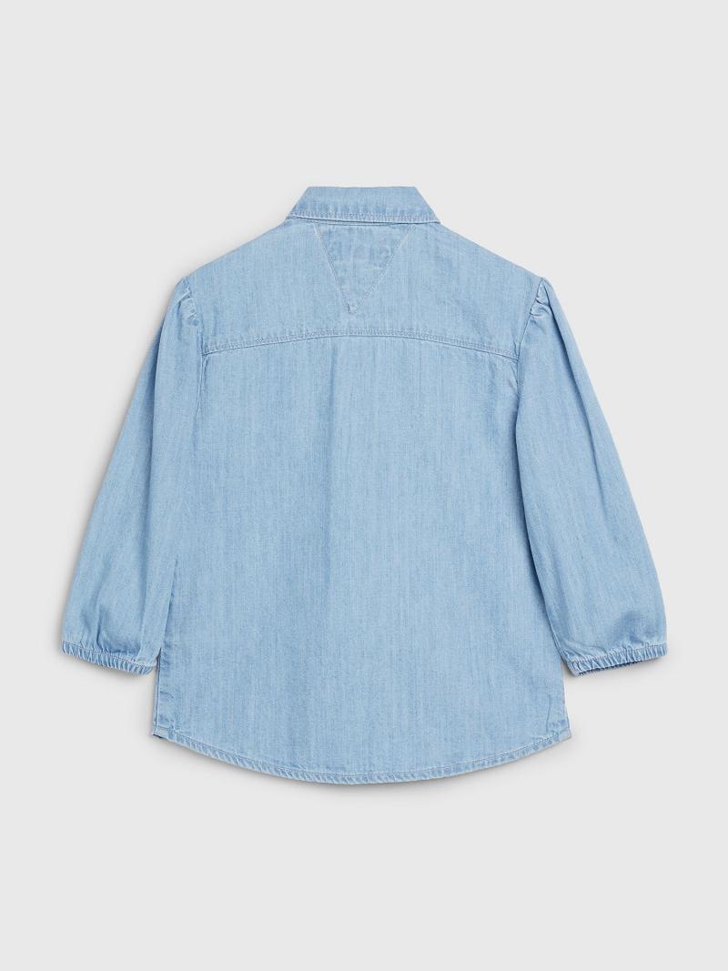 Blue Tommy Hilfiger Puff Sleeve Denim Shirt T Shirts | NZ_G1256