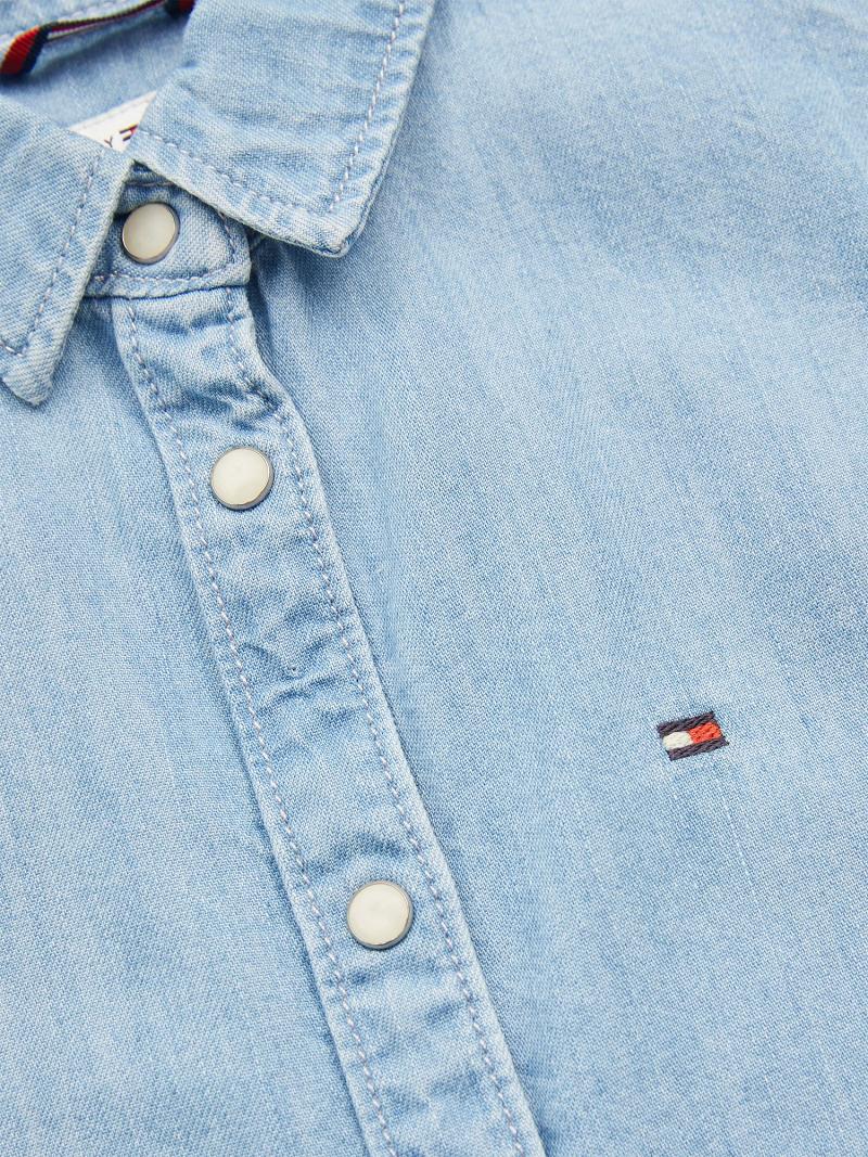 Blue Tommy Hilfiger Puff Sleeve Denim Shirt T Shirts | NZ_G1256