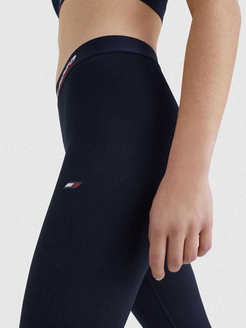 Blue Tommy Hilfiger Regular-Waist Logo Tape Leggings | NZ_W21231