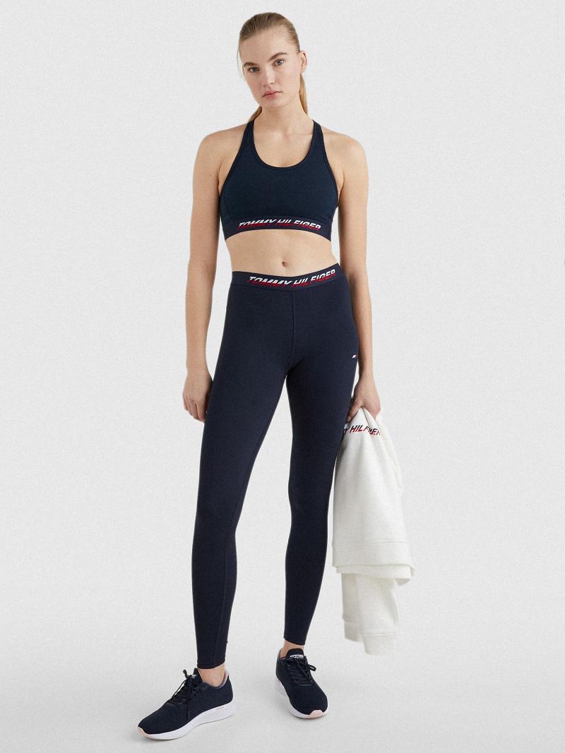 Blue Tommy Hilfiger Regular-Waist Logo Tape Leggings | NZ_W21231