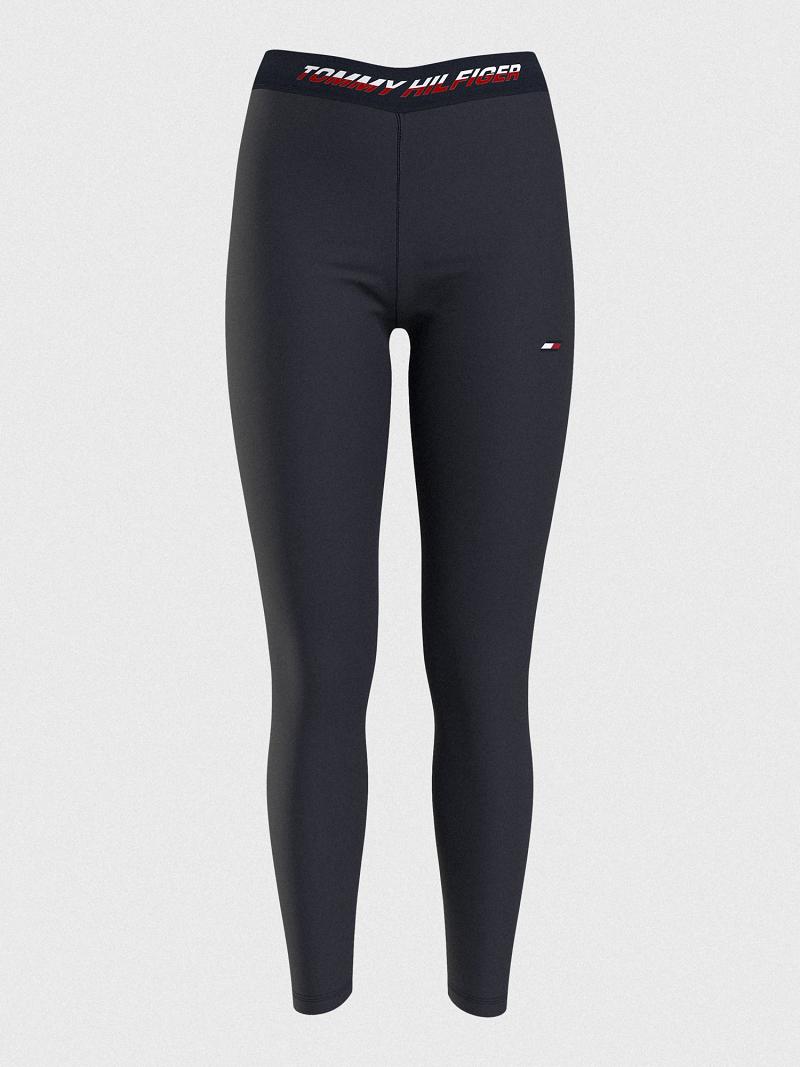 Blue Tommy Hilfiger Regular-Waist Logo Tape Leggings | NZ_W21231