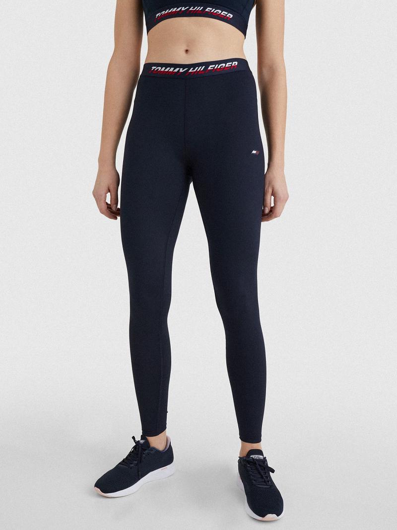 Blue Tommy Hilfiger Regular-Waist Logo Tape Leggings | NZ_W21231