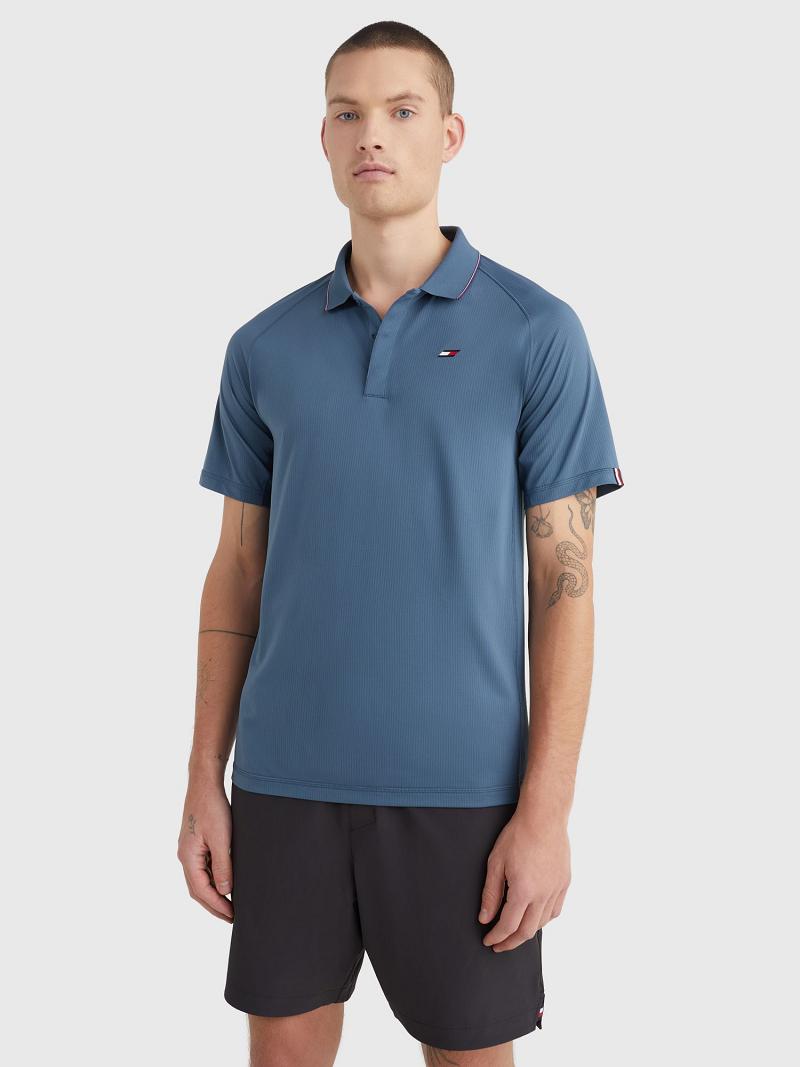 Blue Tommy Hilfiger Regular fit stripe accent performance Polos | NZ_M31301