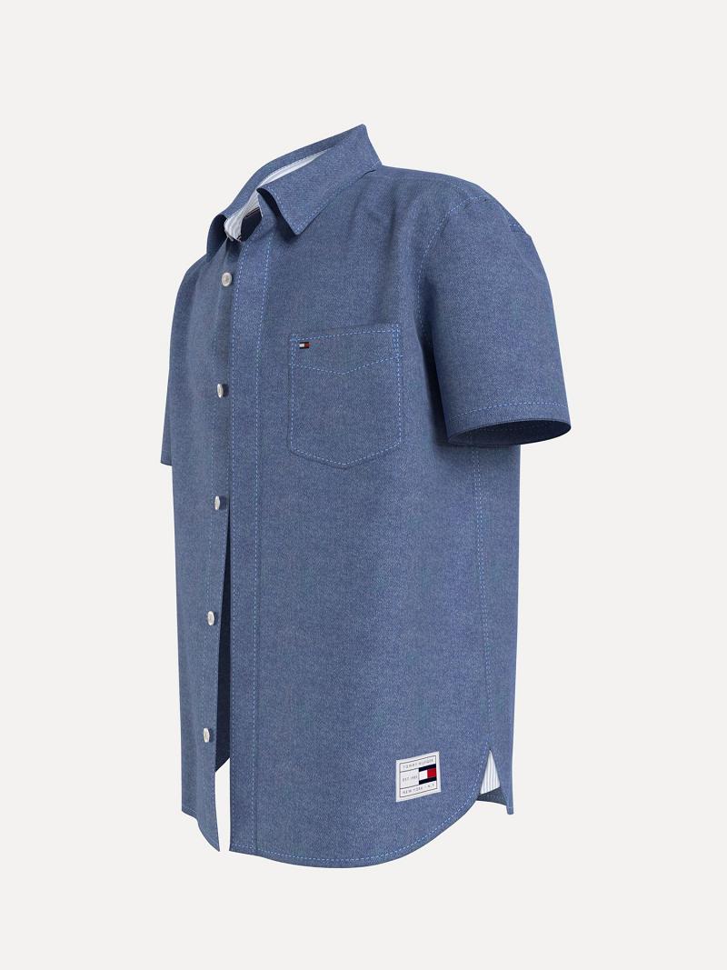 Blue Tommy Hilfiger Short Sleeve Denim Shirts | NZ_B2087