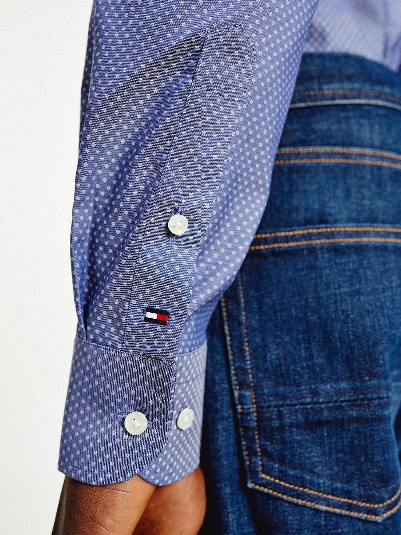 Blue Tommy Hilfiger Slim fit non-iron flex collar microprint Shirts | NZ_M31280