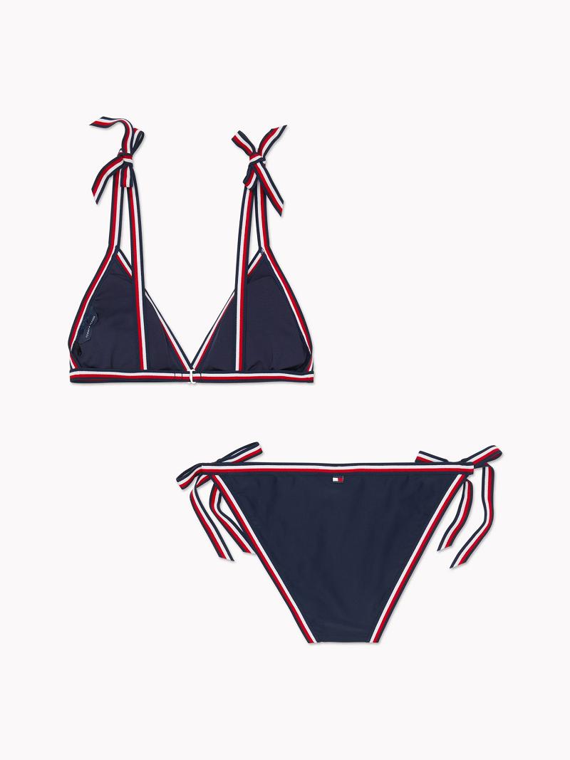 Blue Tommy Hilfiger Stripe Tie Bikini Swimwear | NZ_W21431