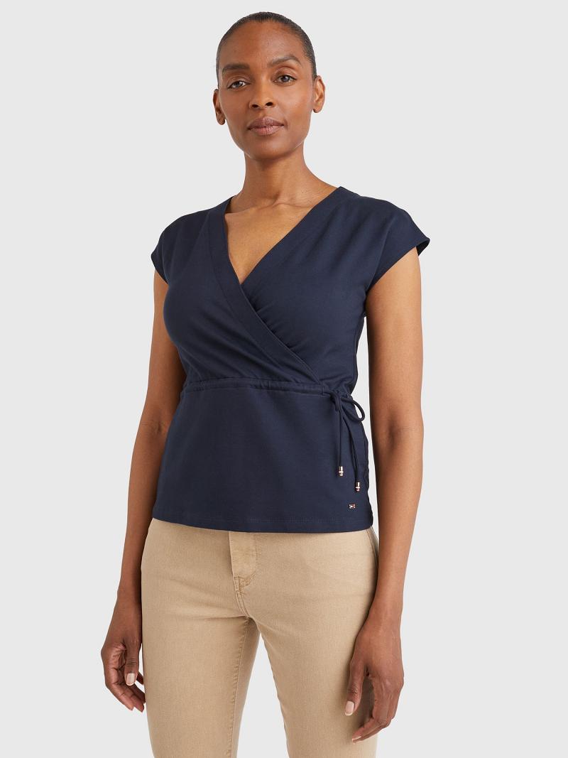 Blue Tommy Hilfiger Viscose Wrap Tops | NZ_W21512