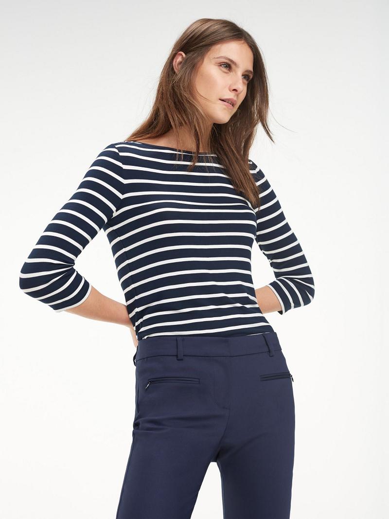 Blue / White Tommy Hilfiger Bateau Top Polos | NZ_W21262