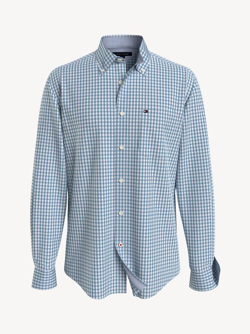 Blue / White Tommy Hilfiger Classic fit essential check stretch Shirts | NZ_M31237