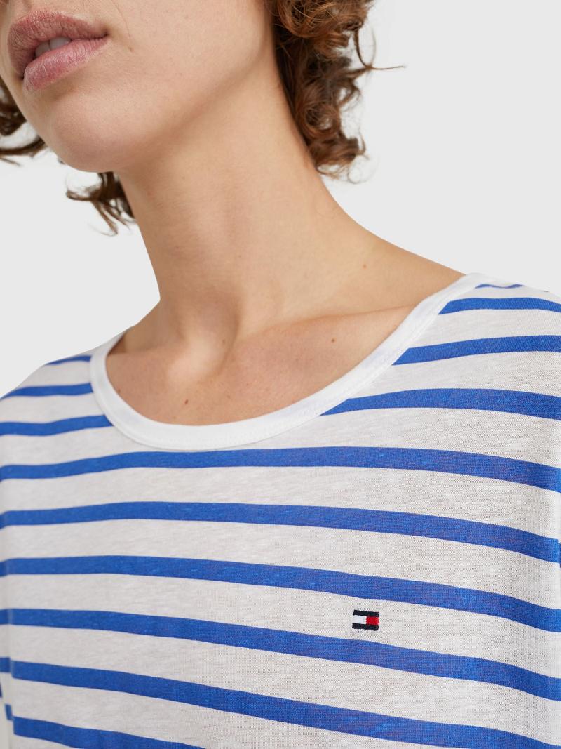 Blue / White Tommy Hilfiger Crewneck T Shirts | NZ_W21433