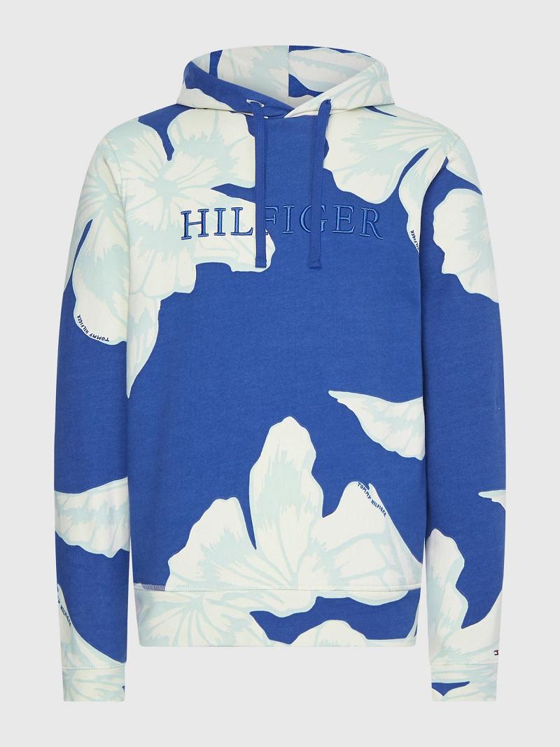 Blue / White Tommy Hilfiger Floral Print Hoodies | NZ_M31445