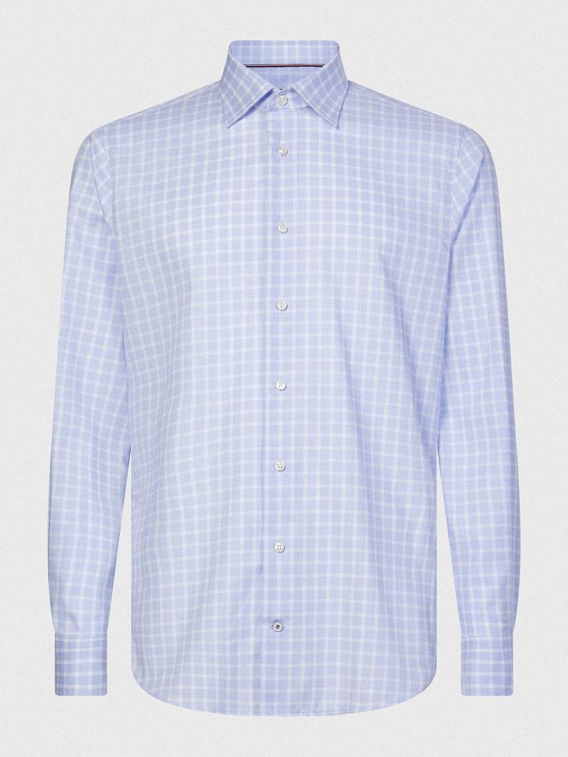 Blue / White Tommy Hilfiger Regular fit non-iron th flex collar check dress Shirts | NZ_M31273