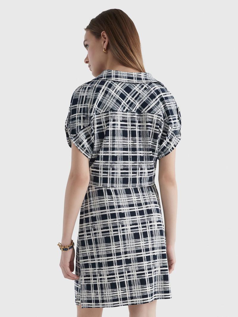 Blue / White Tommy Hilfiger Short-Sleeve Plaid Shirtdress Dresses | NZ_W21115