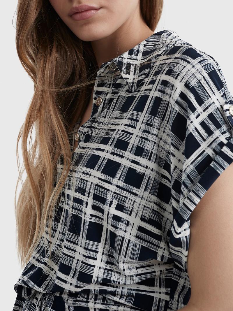 Blue / White Tommy Hilfiger Short-Sleeve Plaid Shirtdress Dresses | NZ_W21115