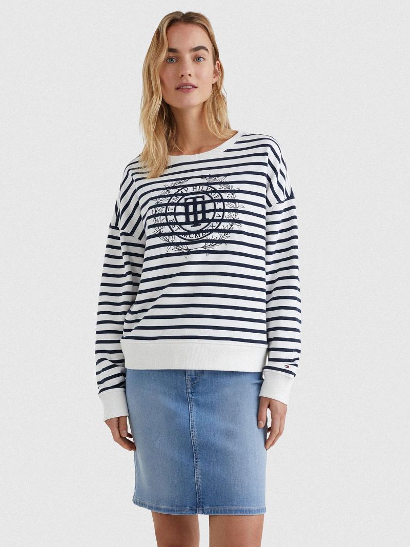 Blue / White Tommy Hilfiger TH Crest Open-Neck Sweatshirts | NZ_W21405