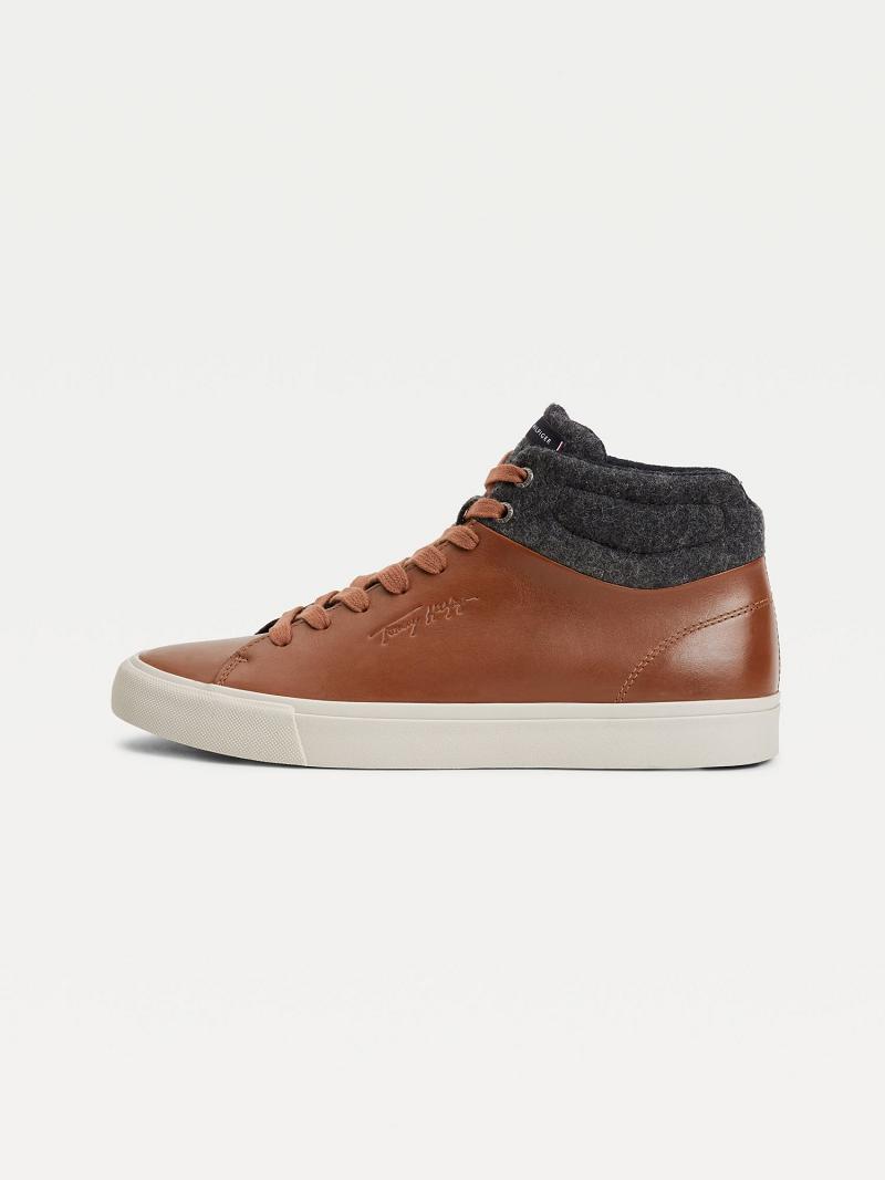 Brown Tommy Hilfiger Felt accent ankle leather Sneakers | NZ_M31615