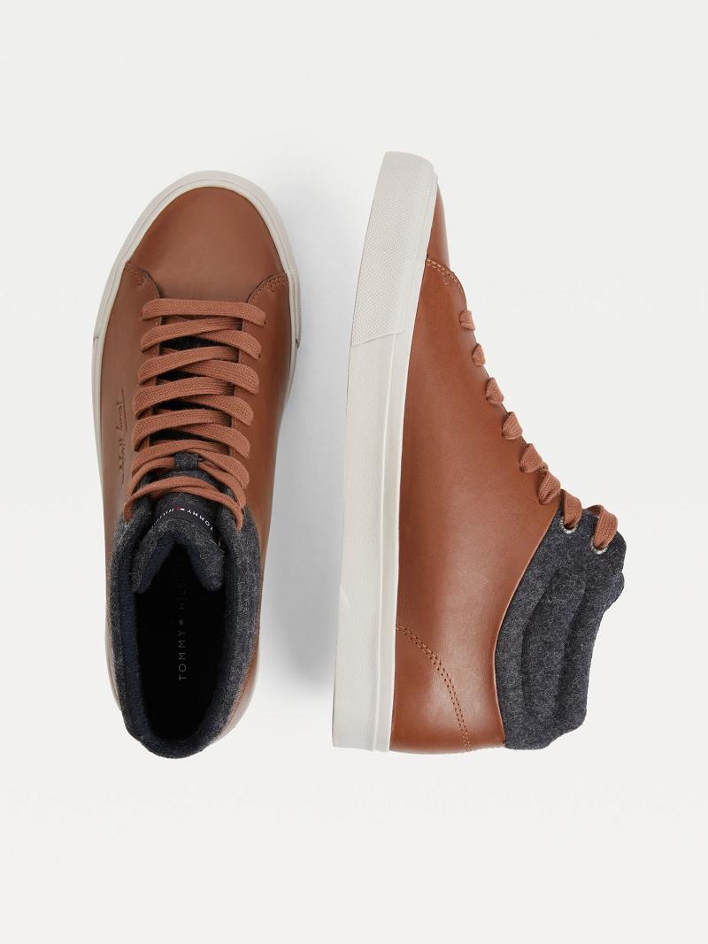 Brown Tommy Hilfiger Felt accent ankle leather Sneakers | NZ_M31615