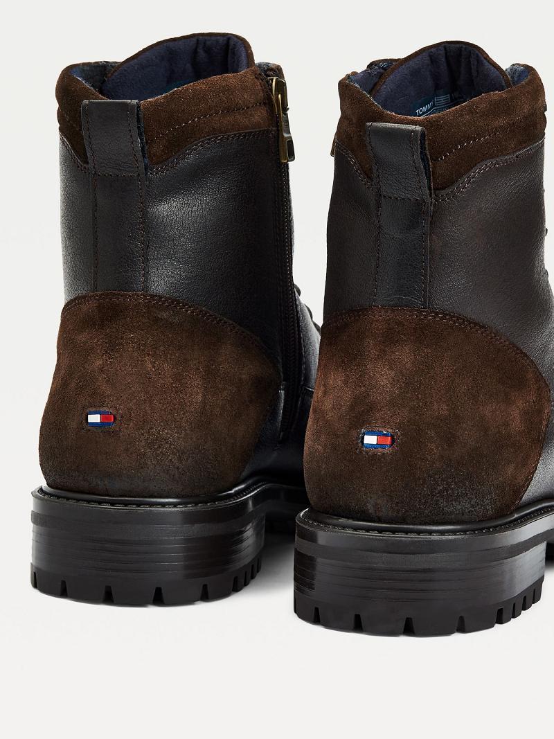 Brown Tommy Hilfiger Leather mix zip Boots | NZ_M31687