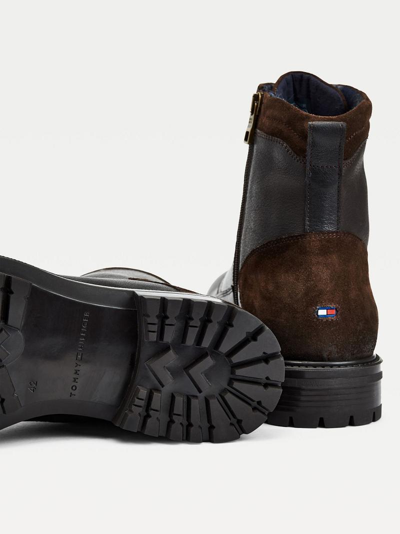 Brown Tommy Hilfiger Leather mix zip Boots | NZ_M31687