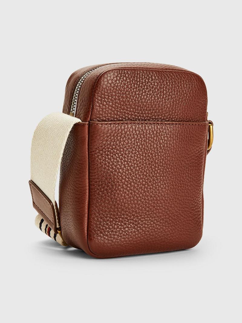 Brown Tommy Hilfiger Premium Leather Mini Crossbody Bags | NZ_M31700