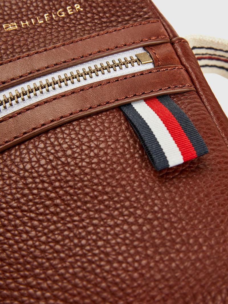 Brown Tommy Hilfiger Premium Leather Mini Crossbody Bags | NZ_M31700