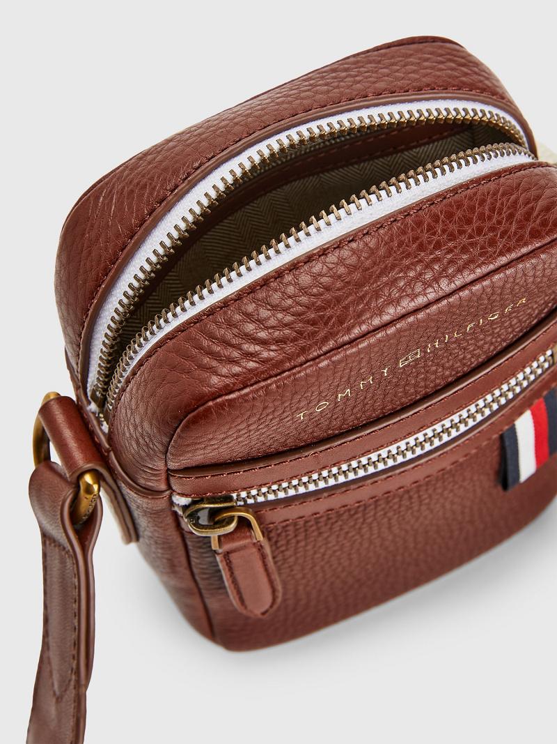 Brown Tommy Hilfiger Premium Leather Mini Crossbody Bags | NZ_M31700