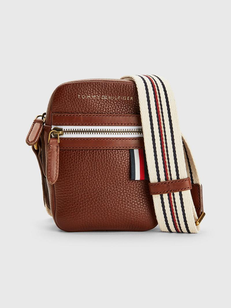 Brown Tommy Hilfiger Premium Leather Mini Crossbody Bags | NZ_M31700