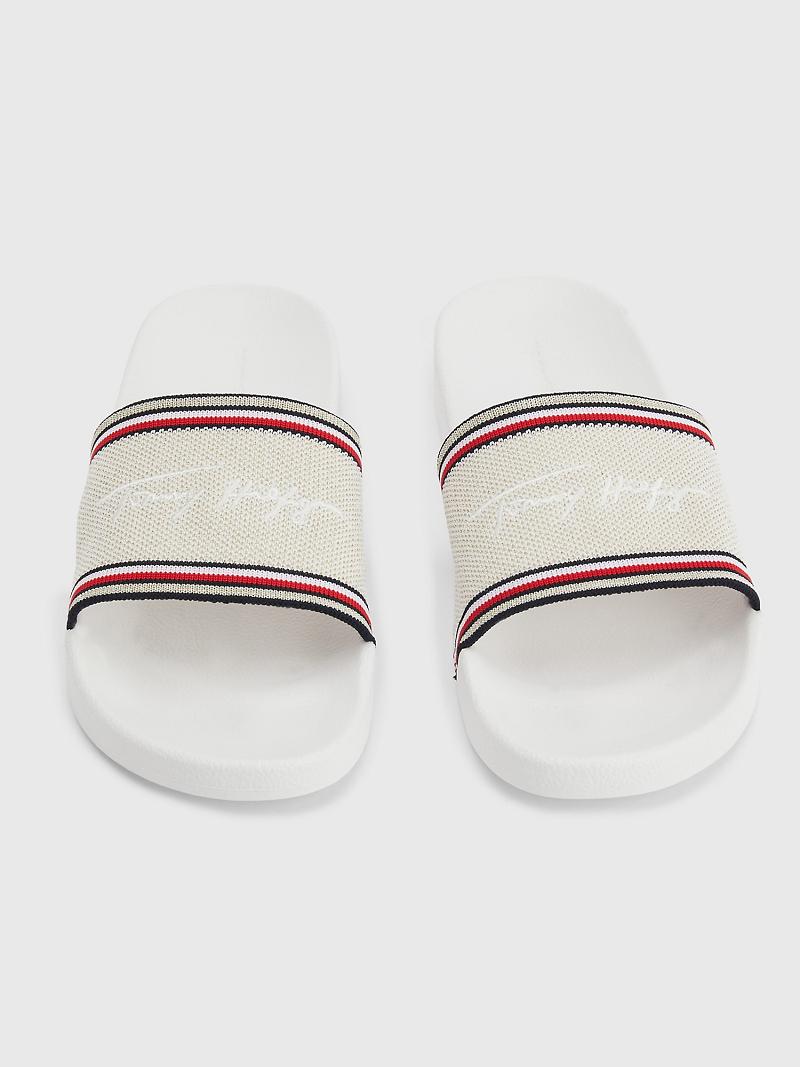 Brown Tommy Hilfiger Recycled Metallic Knit Pool Slides | NZ_W21621