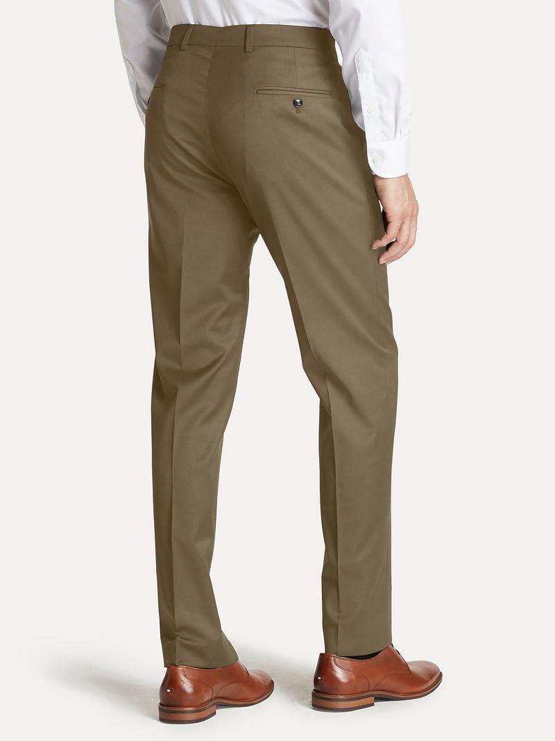 Brown Tommy Hilfiger Regular fit tan sharkskin wool Pants | NZ_M31334