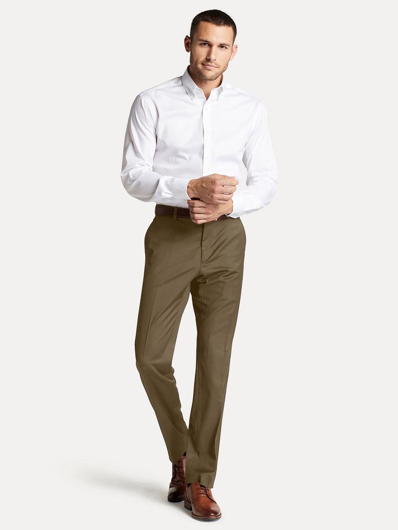 Brown Tommy Hilfiger Regular fit tan sharkskin wool Pants | NZ_M31334