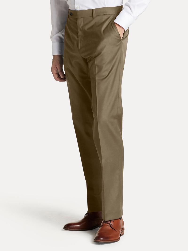 Brown Tommy Hilfiger Regular fit tan sharkskin wool Pants | NZ_M31334