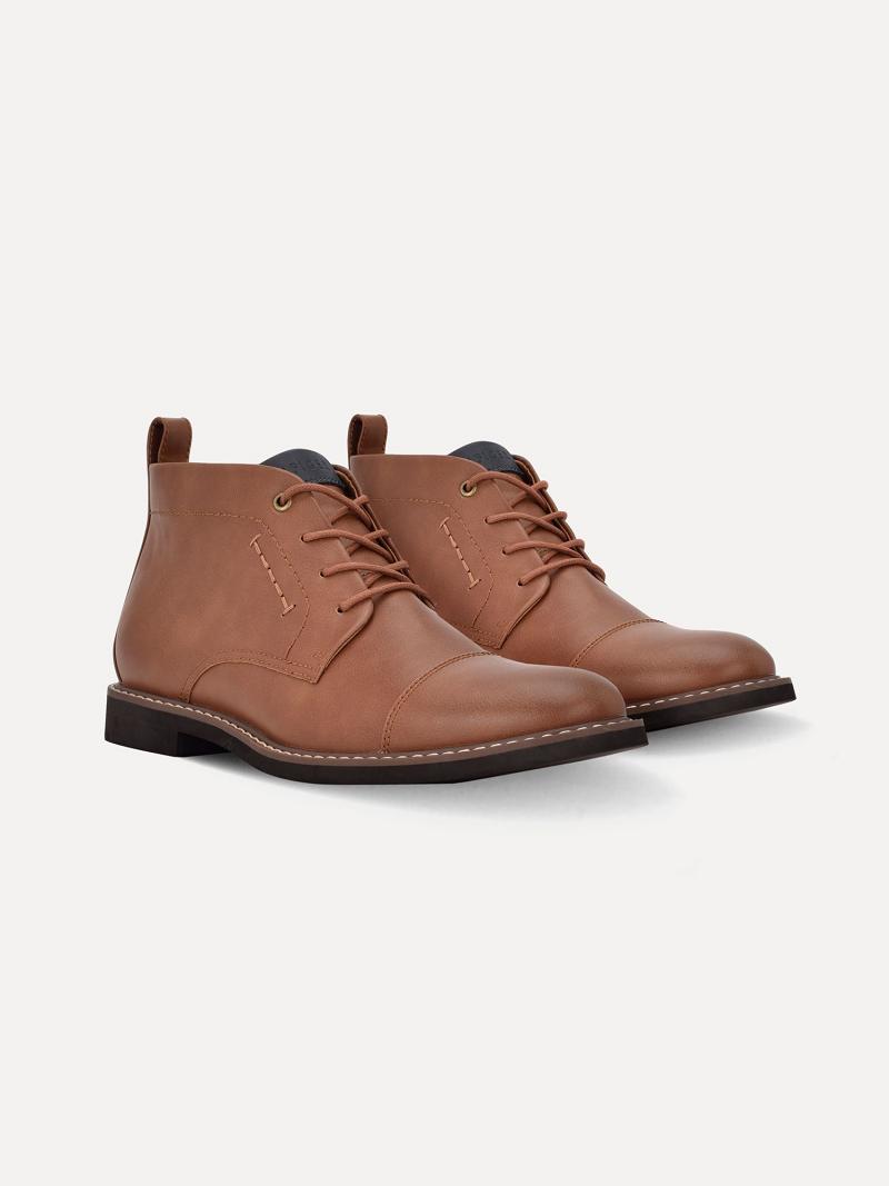 Brown Tommy Hilfiger Solid plain-toe Boots | NZ_M31690