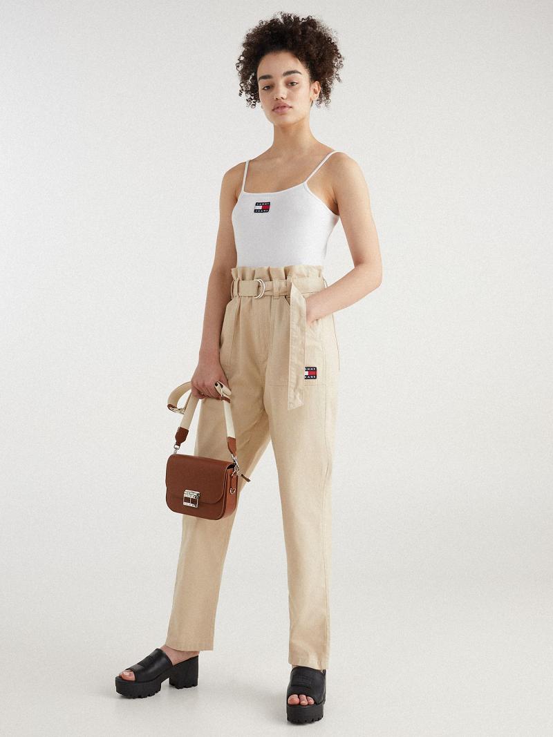 Brown Tommy Hilfiger Tapered Fit Paperbag Pants | NZ_W21256