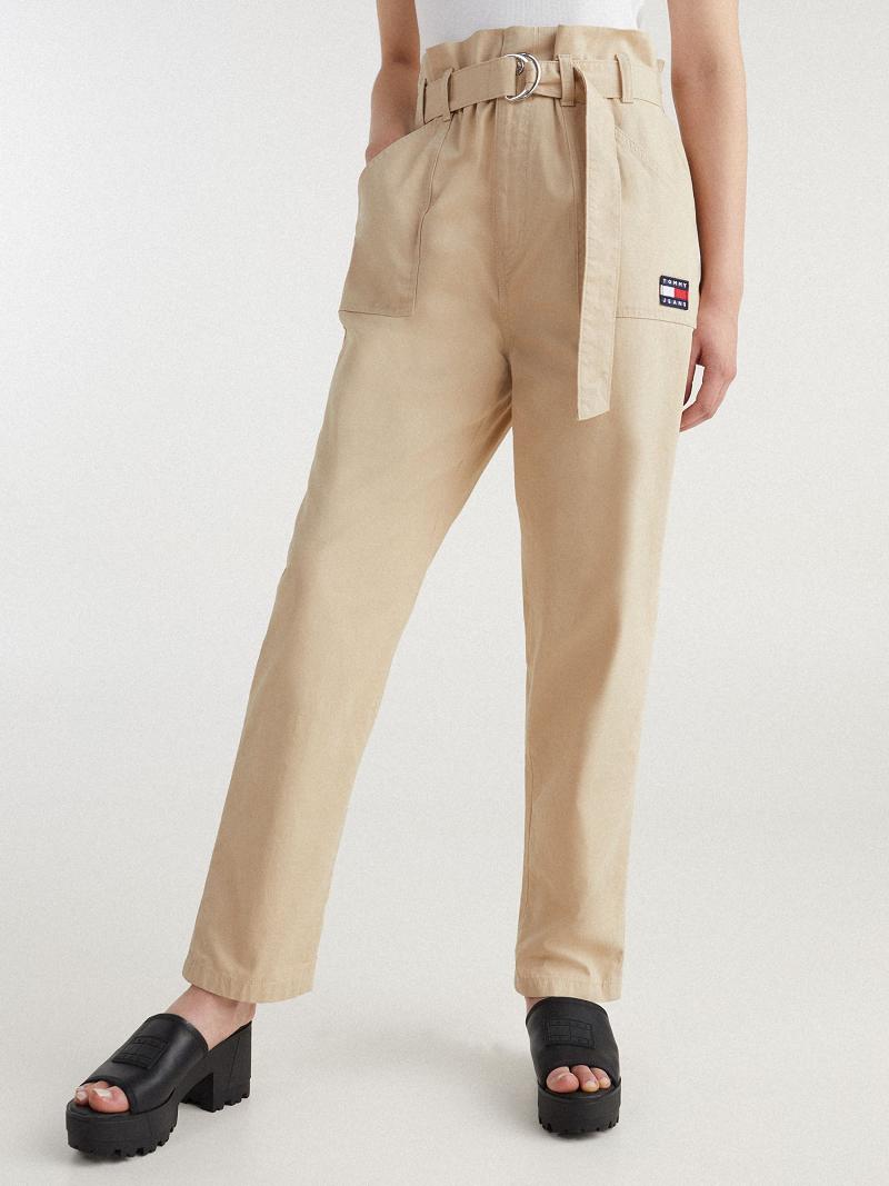 Brown Tommy Hilfiger Tapered Fit Paperbag Pants | NZ_W21256