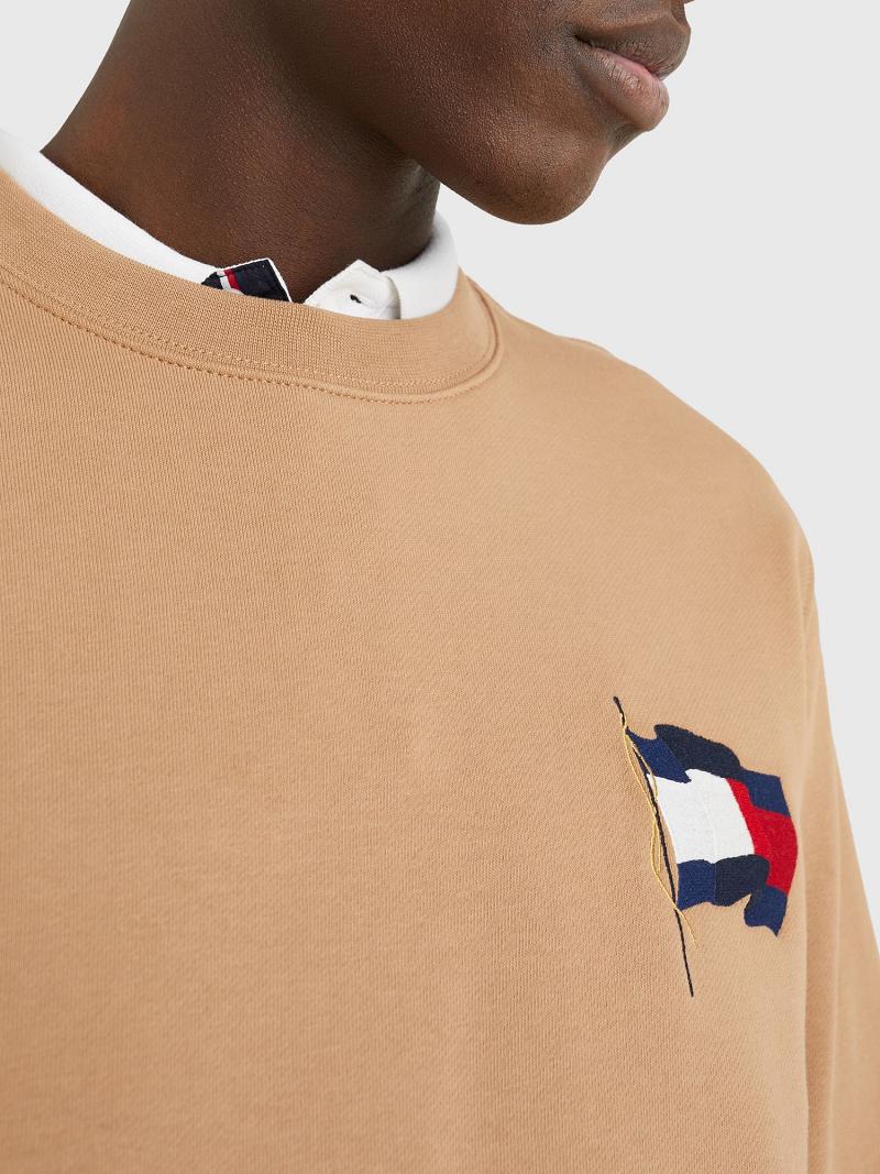 Brown Tommy Hilfiger Wavy Flag Sweatshirts | NZ_M31140