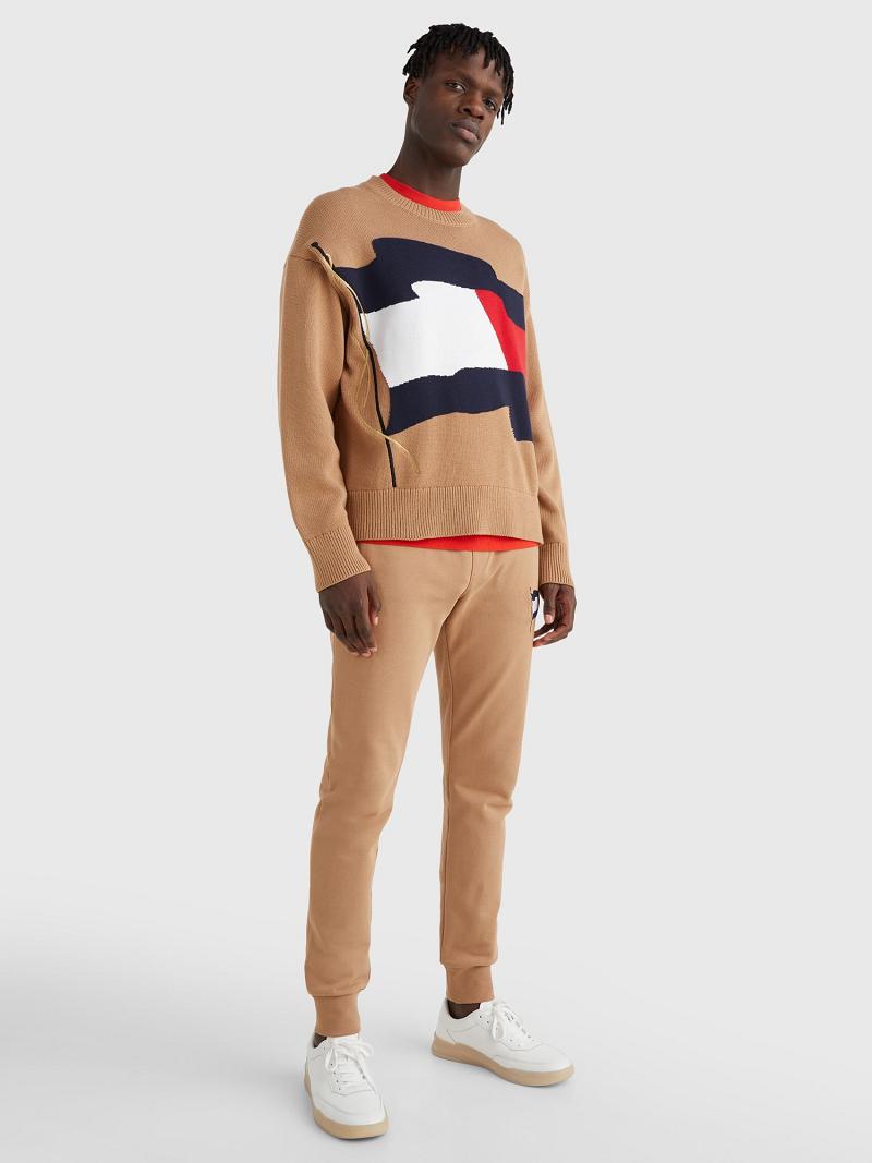 Brown Tommy Hilfiger Wavy flag crewneck Sweaters | NZ_M31178