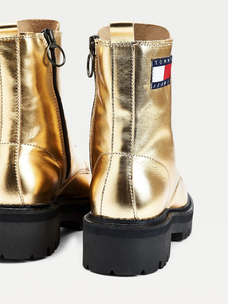 Gold Tommy Hilfiger Gold Leather Boots | NZ_W21581