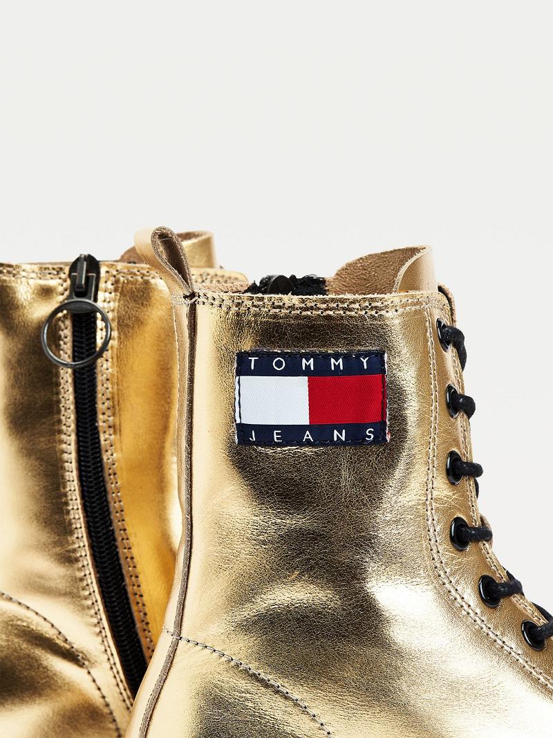 Gold Tommy Hilfiger Gold Leather Boots | NZ_W21581