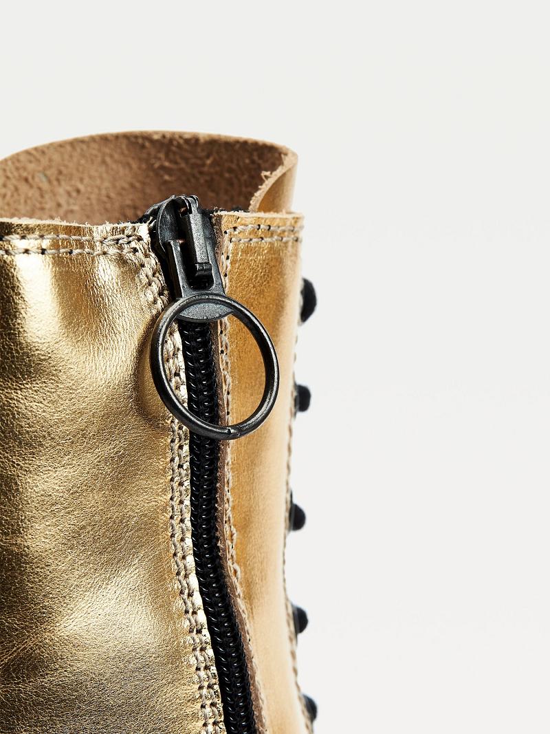 Gold Tommy Hilfiger Gold Leather Boots | NZ_W21581