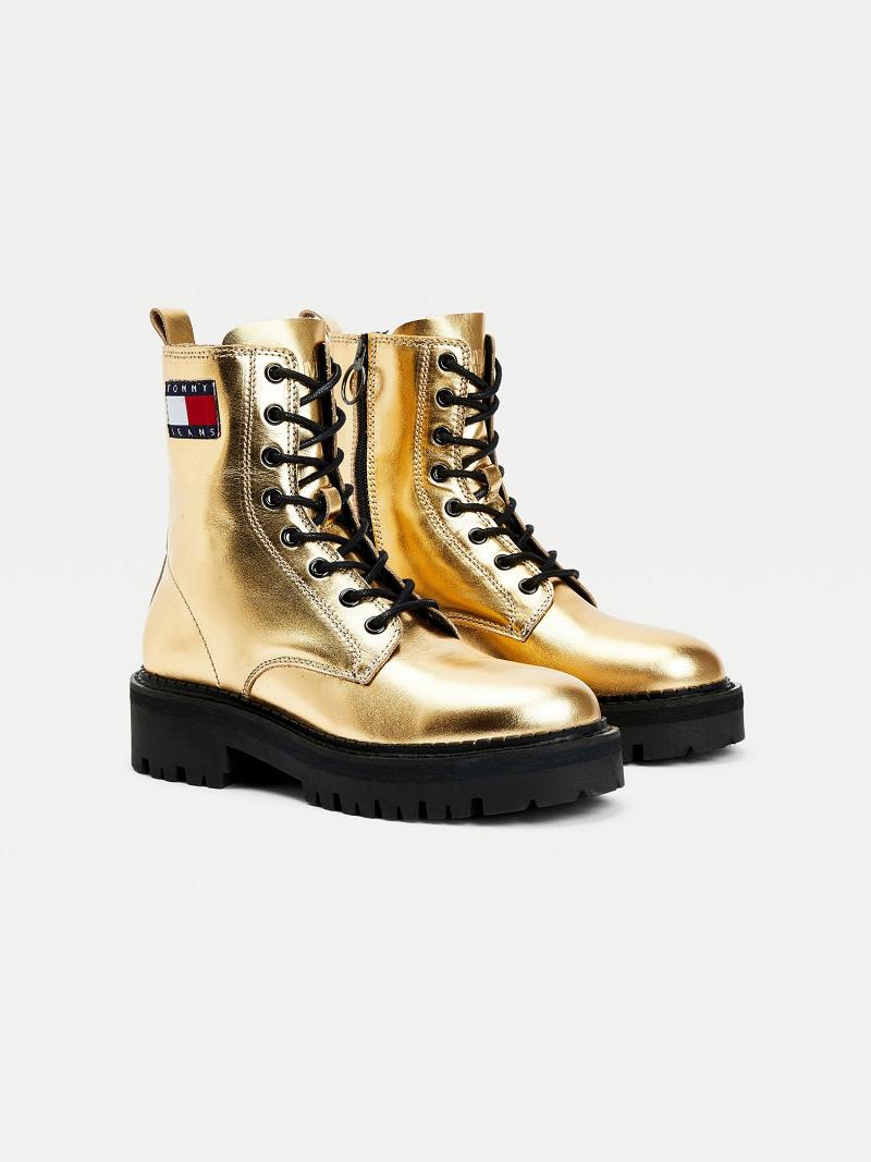 Gold Tommy Hilfiger Gold Leather Boots | NZ_W21581