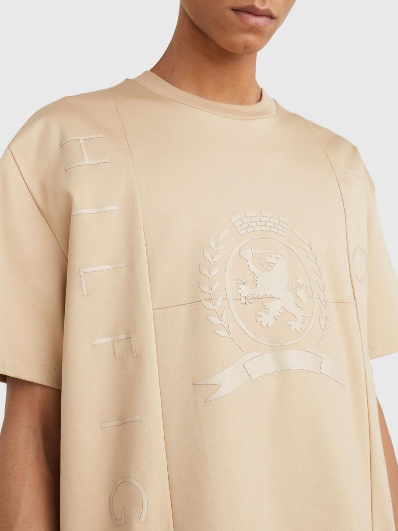 Gold Tommy Hilfiger Tonal flag crest T Shirts | NZ_M31087