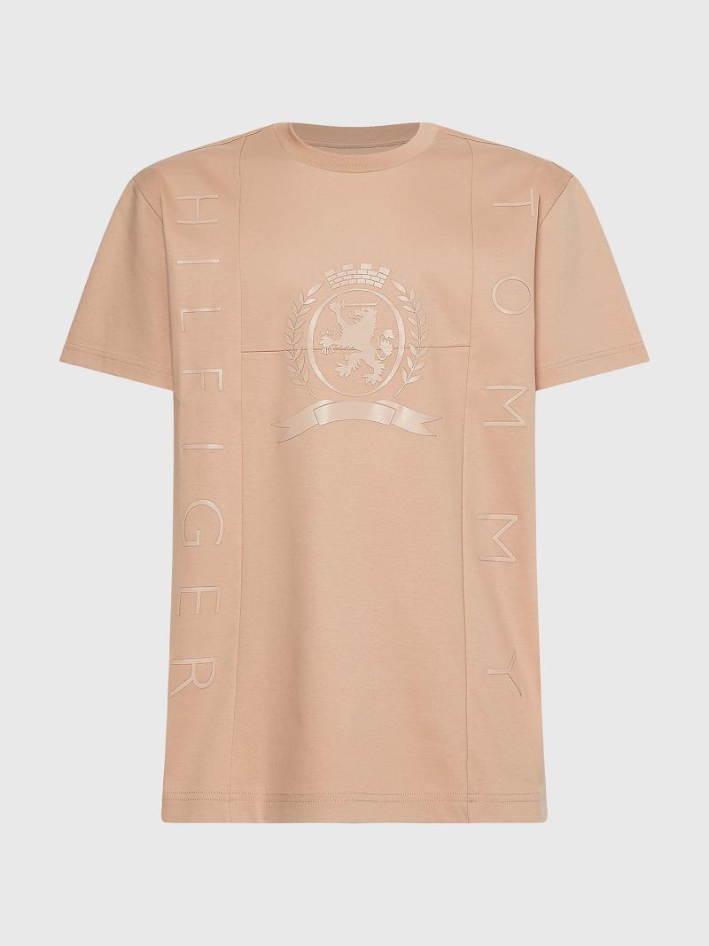 Gold Tommy Hilfiger Tonal flag crest T Shirts | NZ_M31087