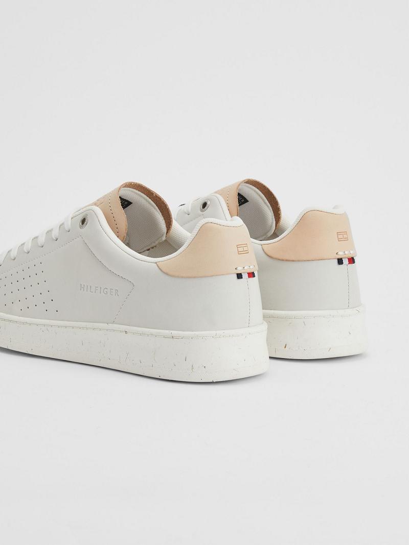 Gold / White Tommy Hilfiger Perforated leather Casual Shoes | NZ_M31671