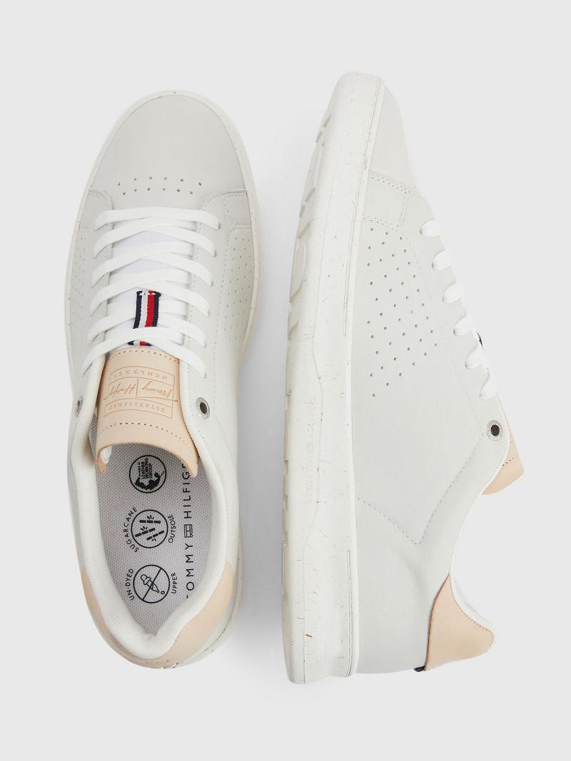 Gold / White Tommy Hilfiger Perforated leather Casual Shoes | NZ_M31671