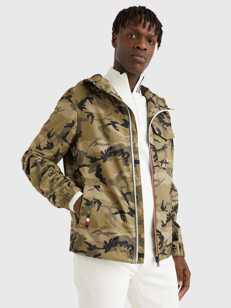 Green / Camo Tommy Hilfiger Camo hooded Jackets | NZ_M31394