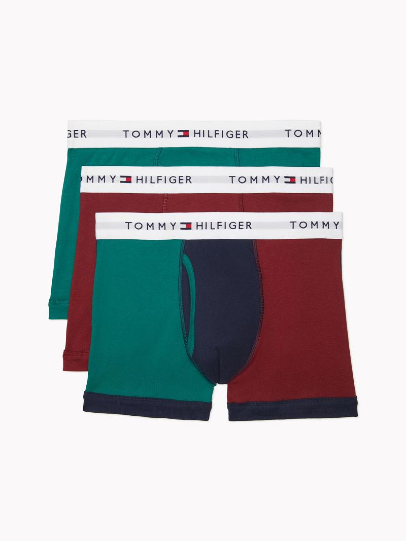 Green / Navy / Red Tommy Hilfiger Cotton classics trunk 3pk Trunks | NZ_M31498